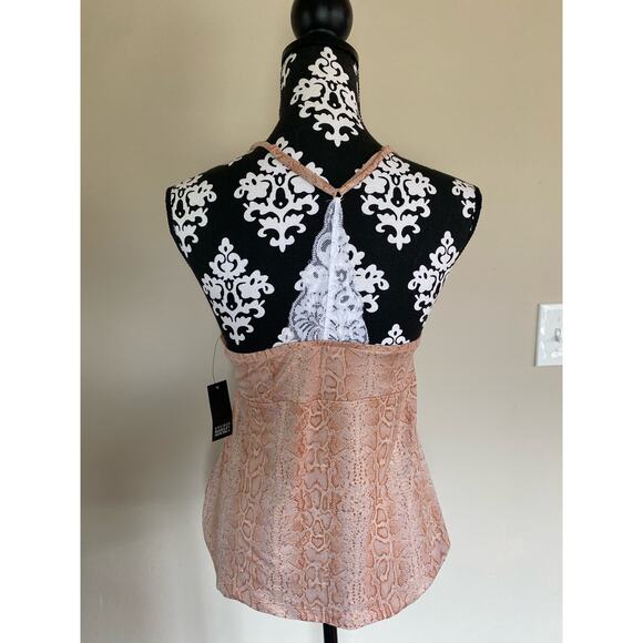 NWT Badgley Mischka Studio nude snakeskin print racerback cami tank top size M - Picture 2 of 5